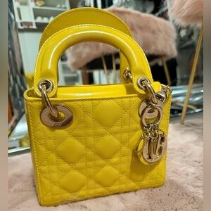 Christian Dior Yellow Mini Lady Dior Bag